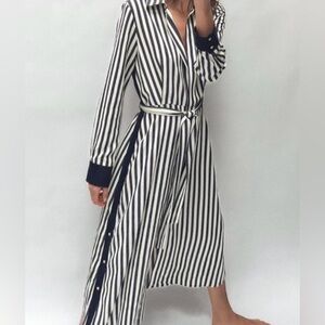 Zara stripped midi button down dress size small
